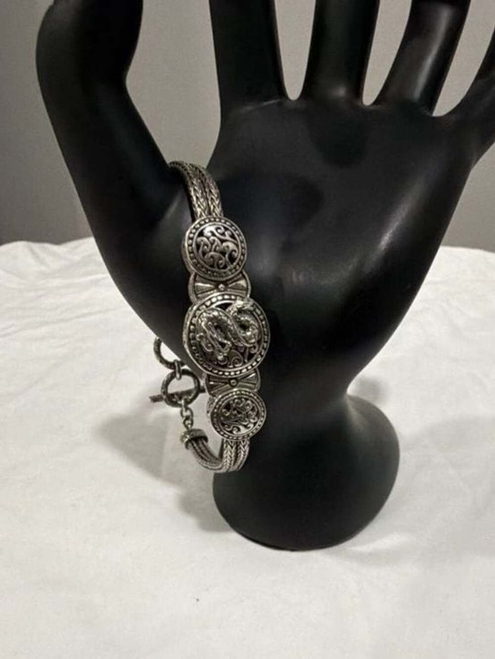 Sterling Silver Dragon Motif Link Toggle Bracelet